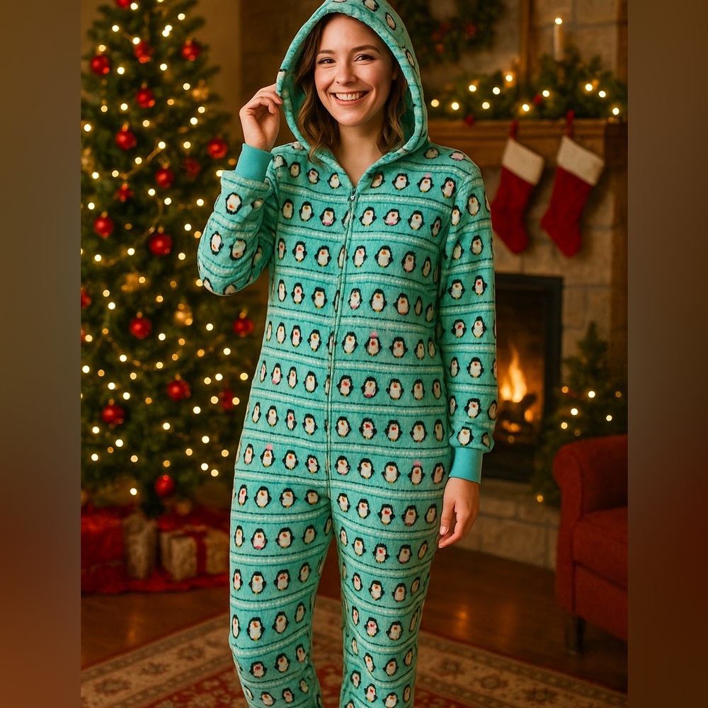 Caramel Cantina Penguin Fleece Pajama Jumpsuit XL